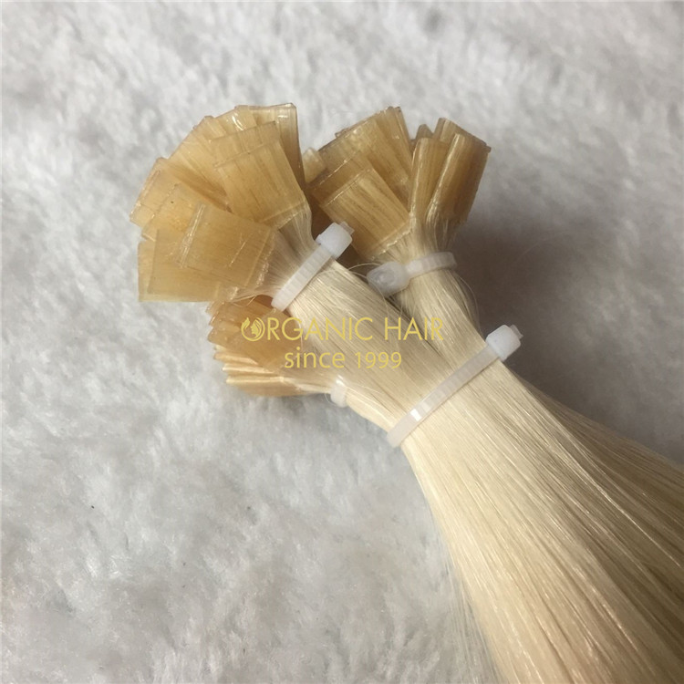 Blonde human keratin flat tip hair extensions X128